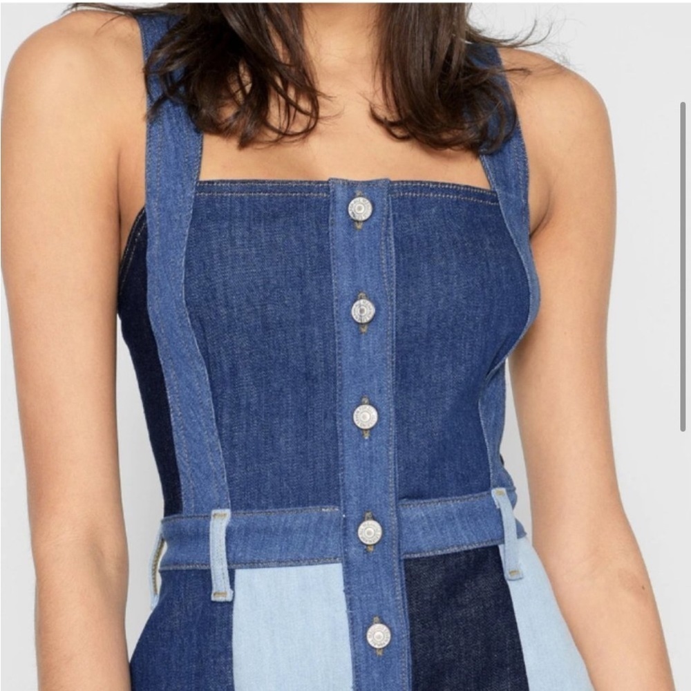 7 For All Mankind Patchwork A Line Button Front Mini Dress In Patchwork Found - Picture 2 of 9